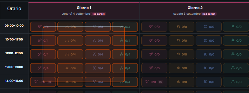 Selezione multipla di fasce con il riquadro tracciato tenendo premuto Shift